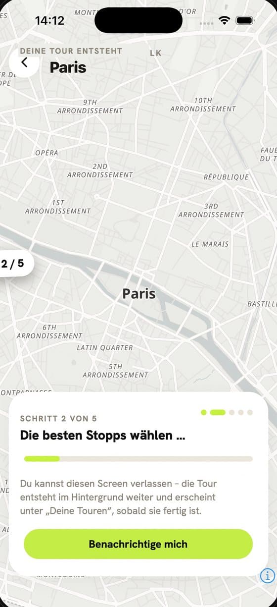 Audiowalks: tour generation progress
