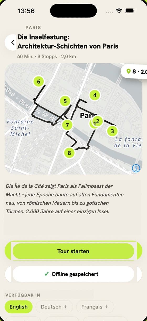 Audiowalks: route preview with numbered stops