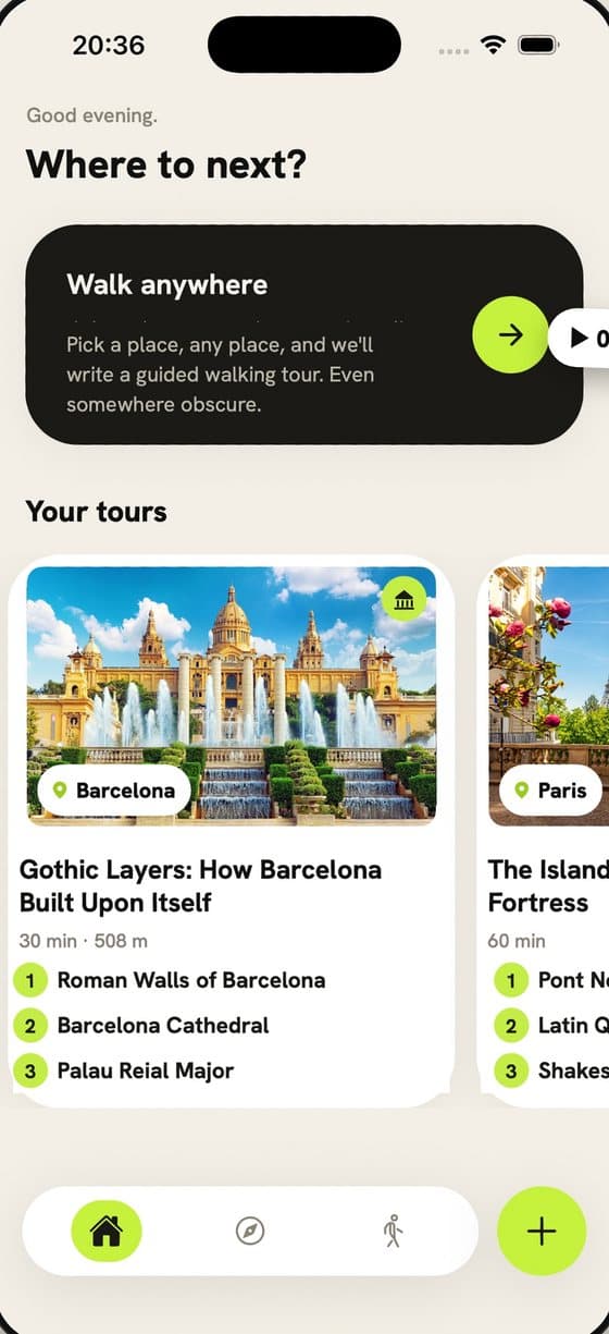 Audiowalks: home screen