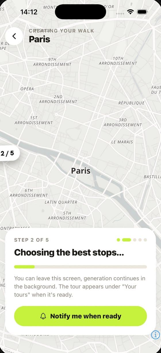Audiowalks: tour generation progress