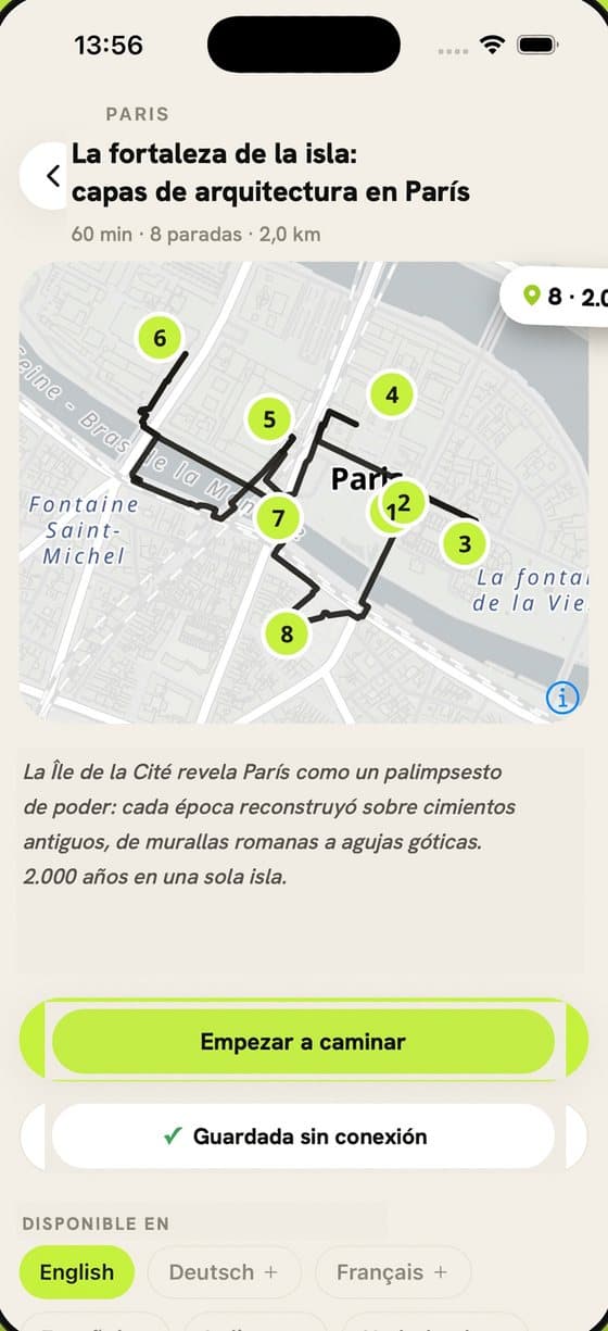 Audiowalks: route preview with numbered stops