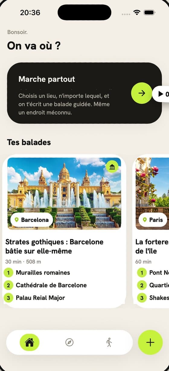 Audiowalks: home screen