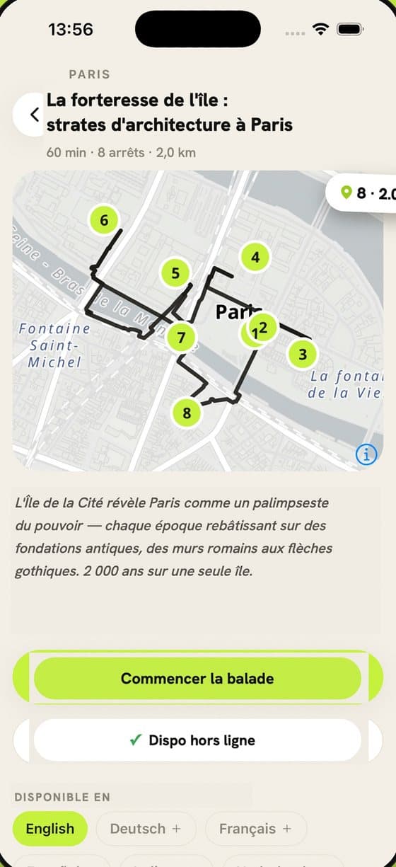 Audiowalks: route preview with numbered stops