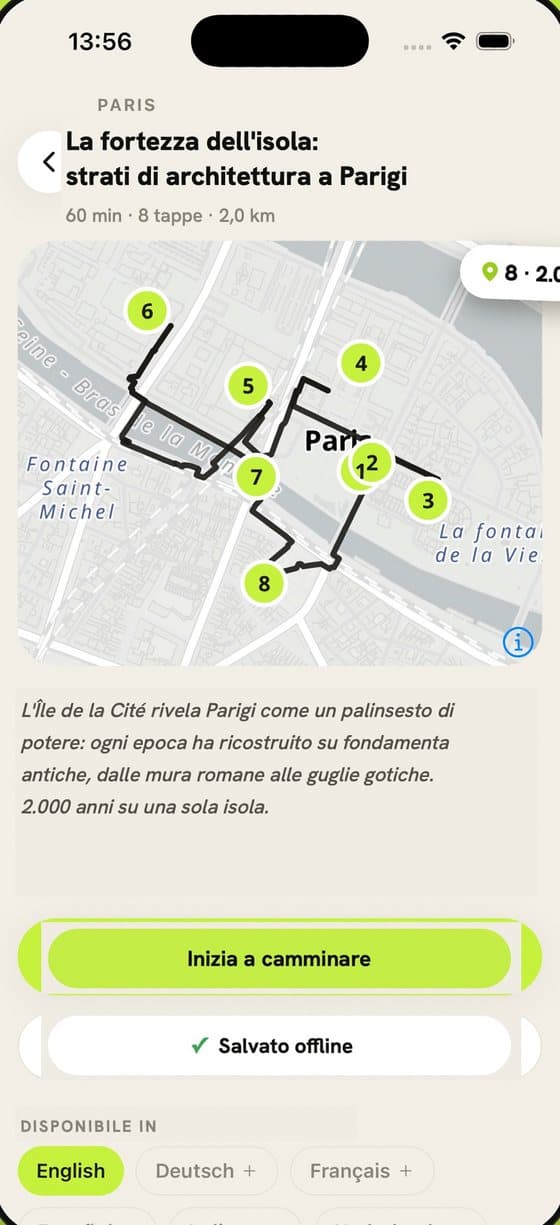 Audiowalks: route preview with numbered stops