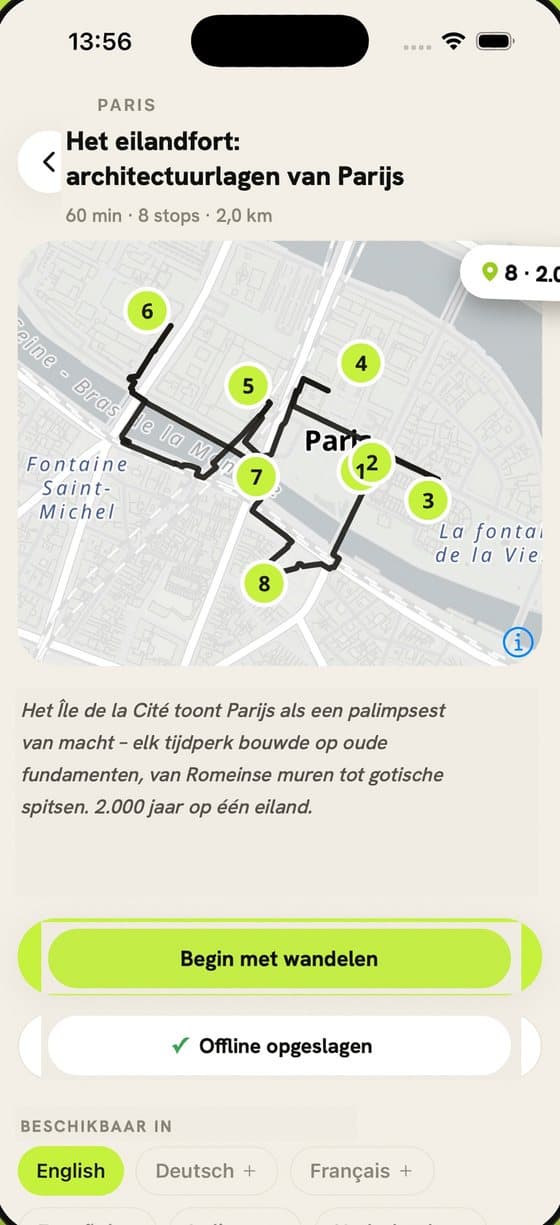 Audiowalks: route preview with numbered stops