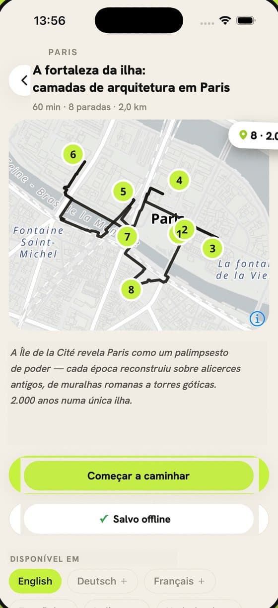 Audiowalks: route preview with numbered stops