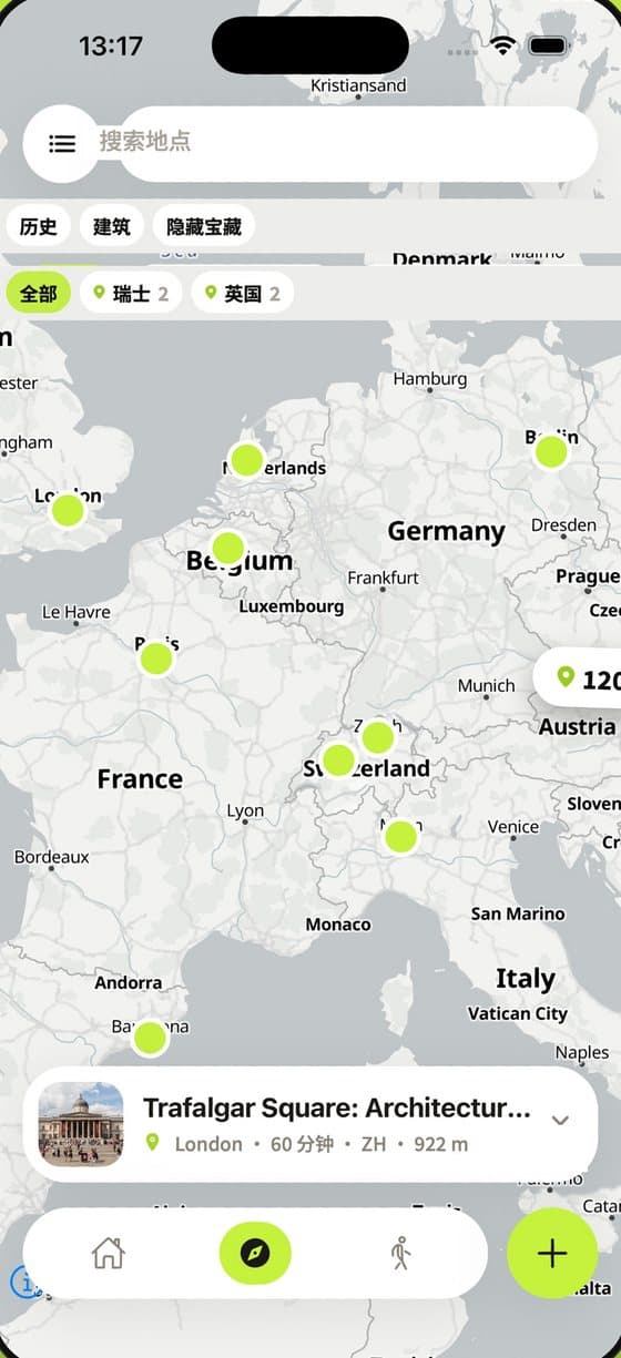 Audiowalks: guided walk with live map